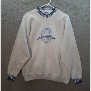 Vintage Oneita‎ Sweatshirt Womens XL Gray Crewneck Embroidered Grandma 90s Y2K